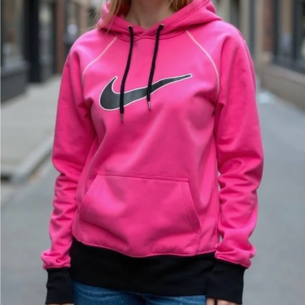 Nike Women's Vibrant Pink and Black Hoodie